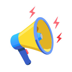 Yellow and Blue Megaphone with Sound Waves

