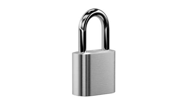 Padlock Security: A sturdy silver padlock, symbolizing safety, security, and protection. 