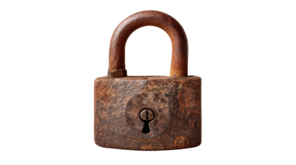 Weathered Security: An aged and rusted padlock, a testament to time and the passage of years, stands as a solitary symbol of protection and enduring security.