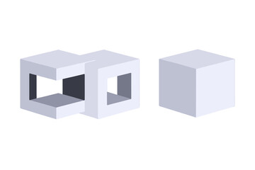 Fototapeta premium 3D Abstract Cubes Illustration-Modern Geometric Shapes-Conceptual Design-White Cubes with Openings-Architectural Visualization-Isometric View-Clean and Minimalist Style