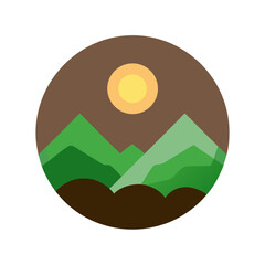 Mountain Landscape with Sun in a Circle

