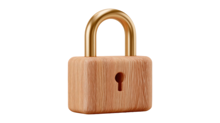 Wooden Padlock with Golden Shackle: An artful fusion of wood and metal culminates in a stylized padlock, symbolizing robust security with a touch of elegance.