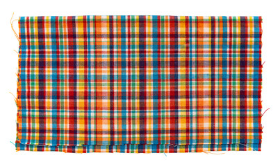 Piece of torn crumpled checkered fabric on a white background. Textile. Cellular tissue isolate