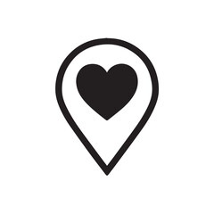 Heart Pinpoint Icon – Black Pointer with White Heart Shape for Love Location
