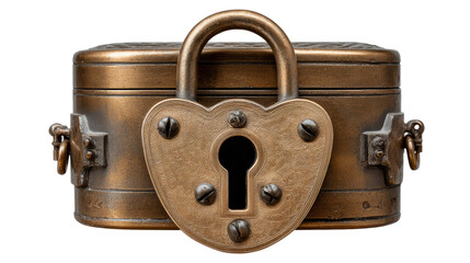 Treasure Chest with Heart Lock: An old vintage treasure chest featuring with Heart Lock on white, a perfect emblem of love and security.