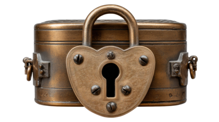 Treasure Chest with Heart Lock: An old vintage treasure chest featuring with Heart Lock on white, a perfect emblem of love and security.