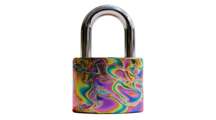Color Wave Padlock: A high-angle, studio shot showcases a padlock featuring an eye-catching, color wave pattern. The shiny metal handle complements the design, perfect for conveying security, privacy.