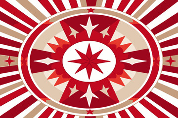 Festive Starburst Background - Red and White Circular Design - Abstract Holiday Pattern - Geometric Star Art - Eye Catching Graphic Design
