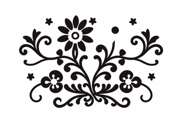 Floral Ornament in Black and White-Decorative Flower Design-Elegant Swirls and Blooms-Perfect for Graphic Design-Artistic Floral Illustration