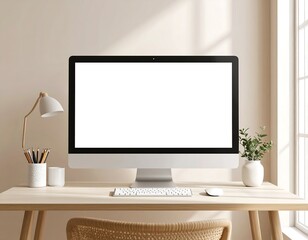 Fototapeta premium Modern Minimalist Workspace iMac Mockup with Blank Screen