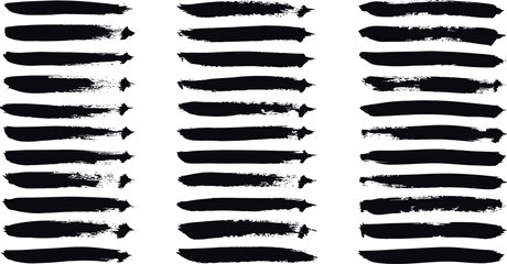 Collection of 30 grunge black brush strokes for artistic and creative design projects. Vector illustration