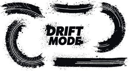 Drift mode tire marks and tracks for automotive design or advertisement use. Vector illustration