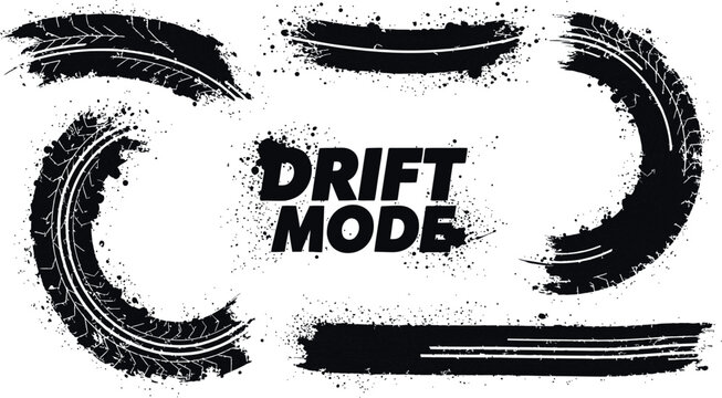 Drift mode tire marks and tracks for automotive design or advertisement use. Vector illustration
