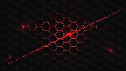 Cyber Alert Red Hex Grid with Laser Light - Futuristic Warning Background