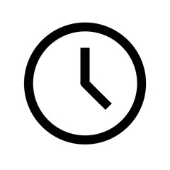 Vector clock icon for time management, solid black design on white background, minimalistic style, copy space