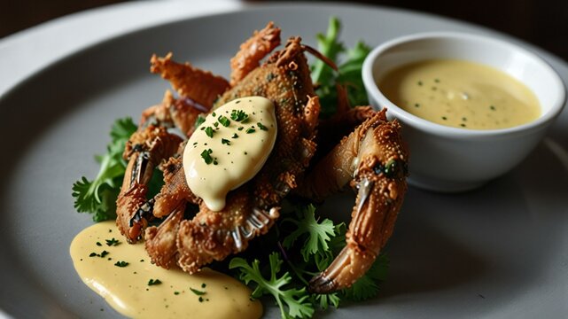 Delicious deep fried soft shell crab dish