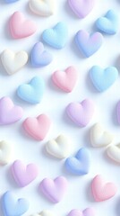Fototapeta premium Delicate Pastel Hearts Scattered on Soft White Background with Subtle Textures