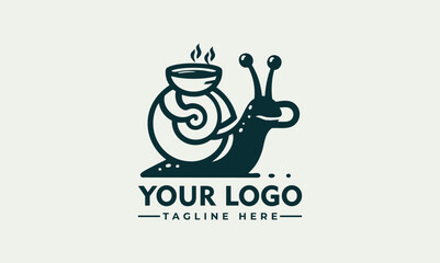 Whimsical snail carrying a coffee cup and coffee bean on its shell
