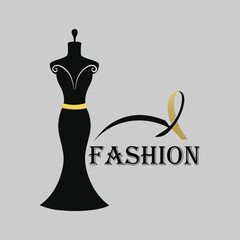 Elegant Fashion Logo Featuring a Dress Form and Stylish Text
