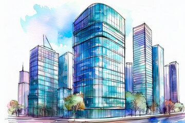 Fototapeta premium Watercolor art painting city scape . design illustration.