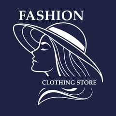 Elegant Fashion Clothing Store Logo Design with Woman in Hat Profile