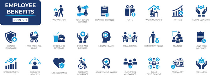 Employee benefits icon set. Solid icons collection.