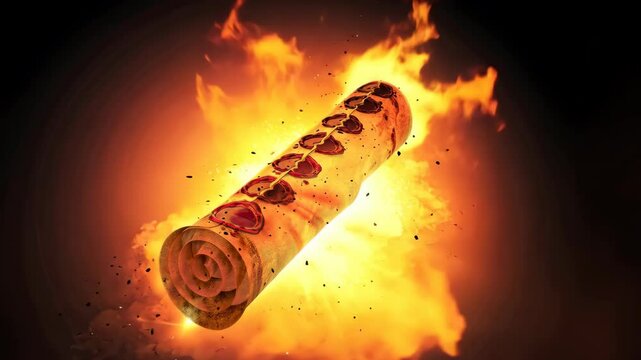 Seven Seals scroll with fire effects Biblical Prophecies Revelation End of Time Second Coming of Jesus HD