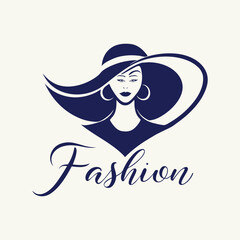 Elegant woman with a hat fashion logo design vector illustration