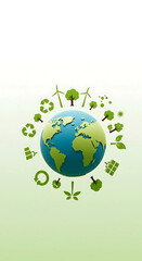 Earth with Green Icons Sustainability Stock Illustration for Eco Projects. AI GENERATIVE IMAGE