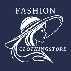 Elegant Fashion Clothing Store Logo with Woman in Hat Illustration