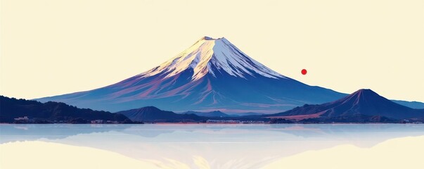 Subtle, continuous line illustration of Mount Fuji, showcasing its iconic shape , silhouette, fujiyama