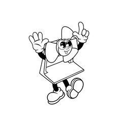 Retro character design of funny fan outline