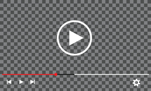 Multimedia video player with play button, play video window with navigation icons, video streaming frame on internet, modern social media video player interface template live digital stream