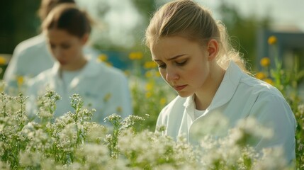 Young Scientist Studying Flowers in a Field