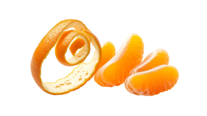 Tangerine segments and peel on Transparent Background