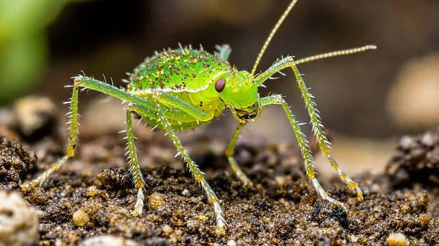 Close-up of vibrant green katydid