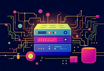 Flat vector icon of big data storage, capture, and analysis technology solution,   cloud storage,  future