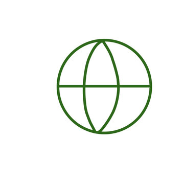 Minimalist green outline of a globe icon showing latitude and longitude lines