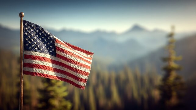 Flag day celebration first american flag waves proudly usa's national symbol in nature's embrace
