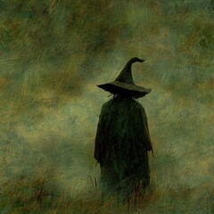 Man in Hat and Coat Standing in a Field