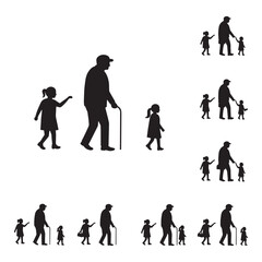 Silhouette Illustrations Grandparent, Grandchild, Walking, Family, Generations