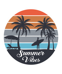 Summer beach and sunset Vector graphic for t-shirt 