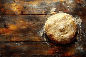 Freshly Made Dough on Rustic Wooden Table with Flour Dust