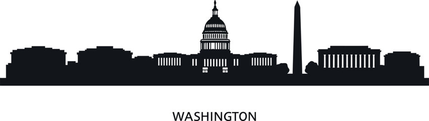 Washington d.c. skyline silhouette featuring iconic monuments for travel and historical themes. Vector illustration