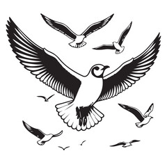 Seagull flying in sky illustration vector