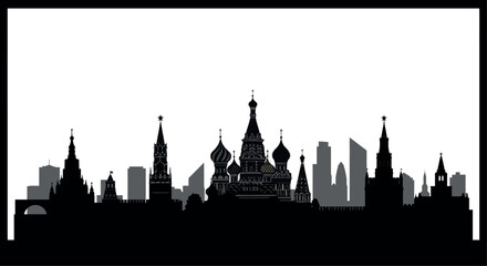 Fototapeta premium Moscow skyline silhouette featuring iconic landmarks for cityscape design. Vector illustration