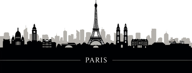 Paris skyline silhouette with iconic landmarks for travel and design inspiration. Vector illustration