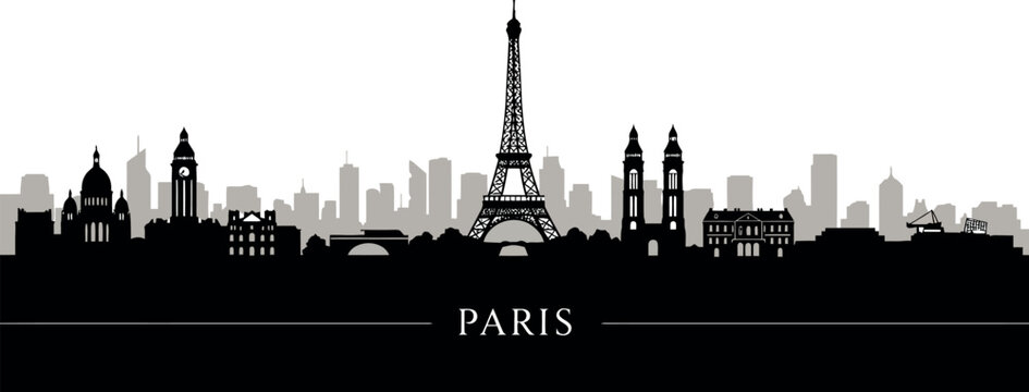Paris skyline silhouette with iconic landmarks for travel and design inspiration. Vector illustration