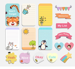 Cute journal, notepad, planner label, paper sheet, sticky
