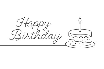 Happy Birthday line art with cake and candle
